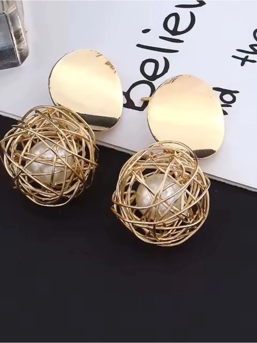 Zara Gold Wire Orb Drop Earrings with Pearl